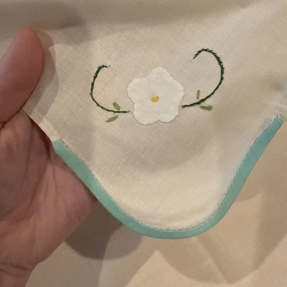 Vintage Linen Applique Floral Napkins Set of 12 Hand Stitched